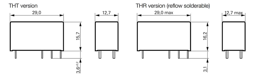 Plan mécanique - TE Connectivity / Schrack Relais PCB de puissance à usage général RT2