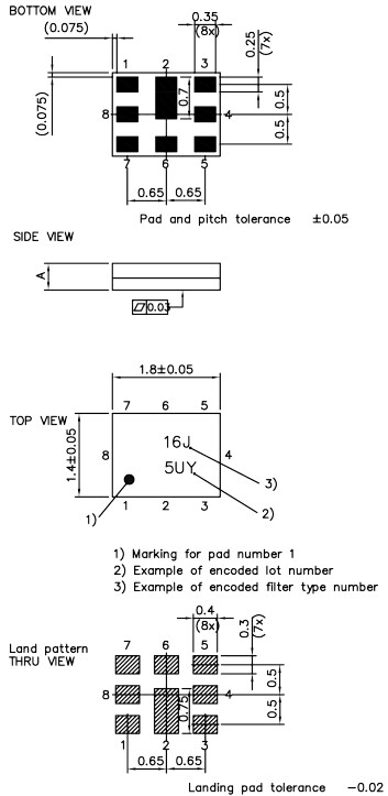 Mechanical Drawing - Qualcomm RF360 B8385 BAW Filter