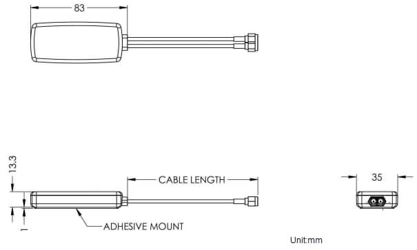 Mechanical Drawing - Maxtena MEA-4950-ISM-AM Adhesive Mount Antenna