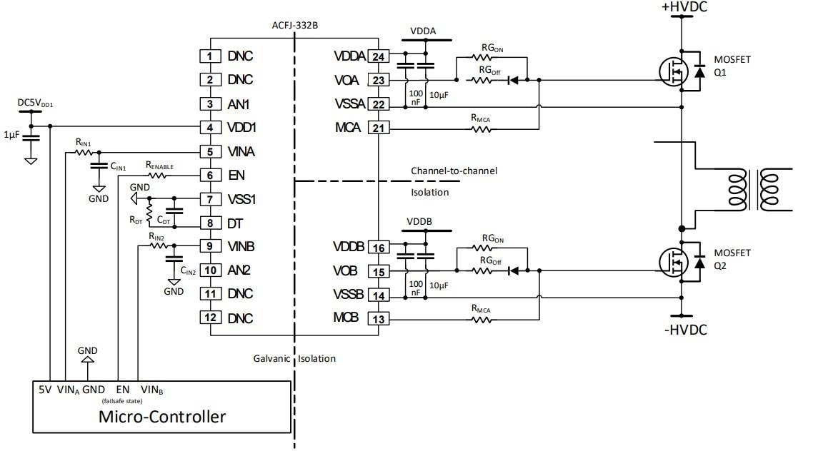 Schéma du circuit d'application - Broadcom Optocoupleurs de commande de grille à haute vitesse ACFJ-332B