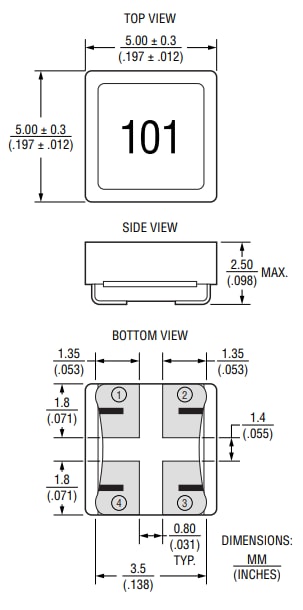Plan mécanique - Bourns Filtres de ligne SRF0502