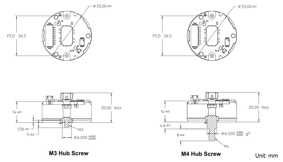 Plan mécanique - Broadcom Modules de codeurs absolus AS33-M42M