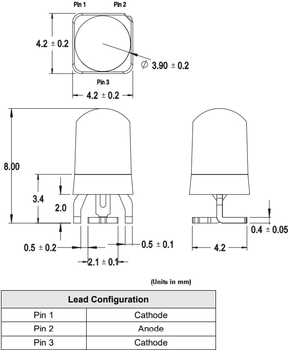 Plan mécanique - Broadcom  Photodiode SMT AEPD-D0F2 
