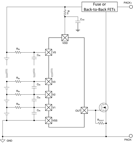 Schéma - Texas Instruments Dispositif de protection contre les surtensions bq77205