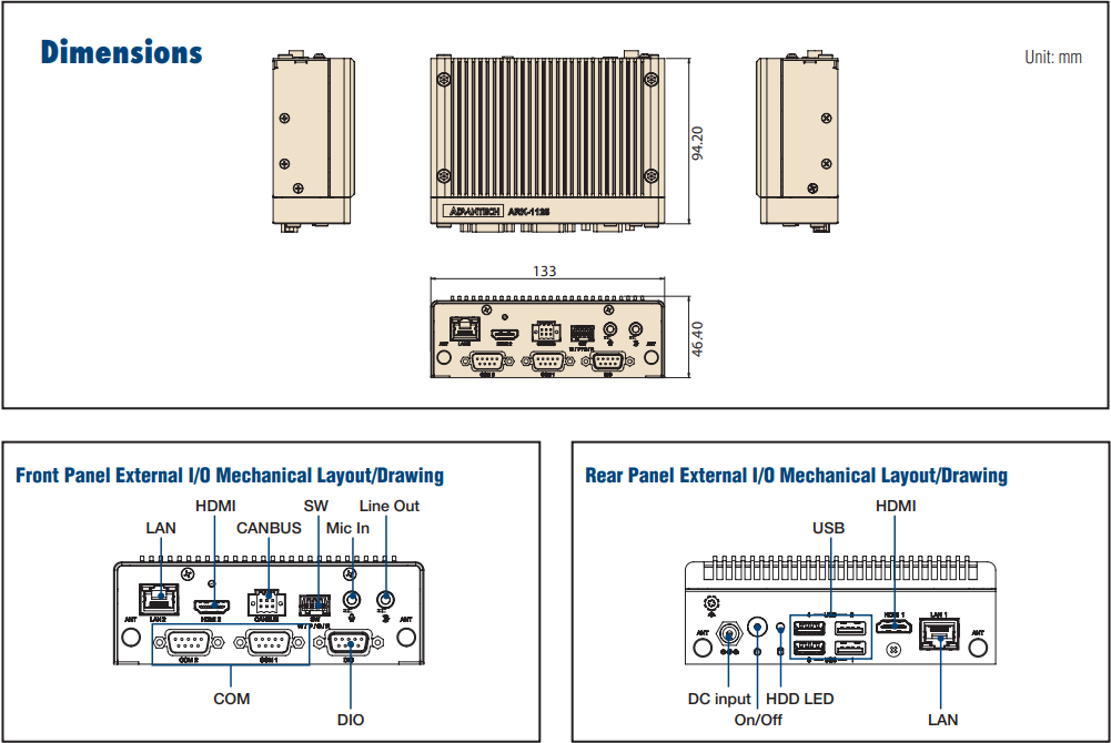 Schéma - Advantech PC préconfiguré à SoC de QC N200 Intel® ARK-1125H ARK-1125H