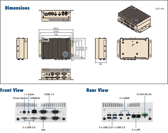 Plan mécanique - Advantech Système périphérique intelligent EI-53 préconfiguré