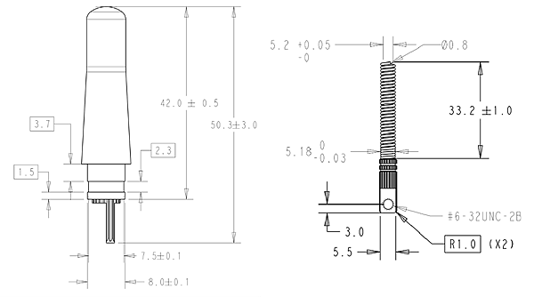 Graphique - TE Connectivity / Linx Technologies Antennes LTE/5G monopolaires mono-bandes L000500/01-01