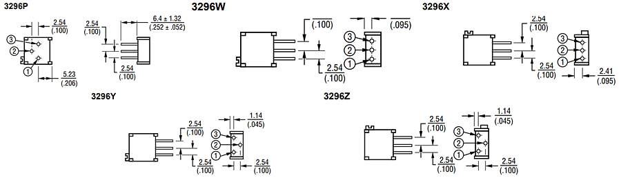 Graphique - Bourns Potentiomètres ajustables Trimpot® série 3296