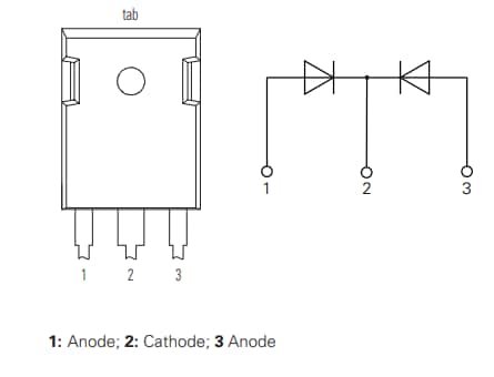 Schéma - IXYS  2 diodes à récupération rapide 50 A, 1 200 V DPF100C1200HB