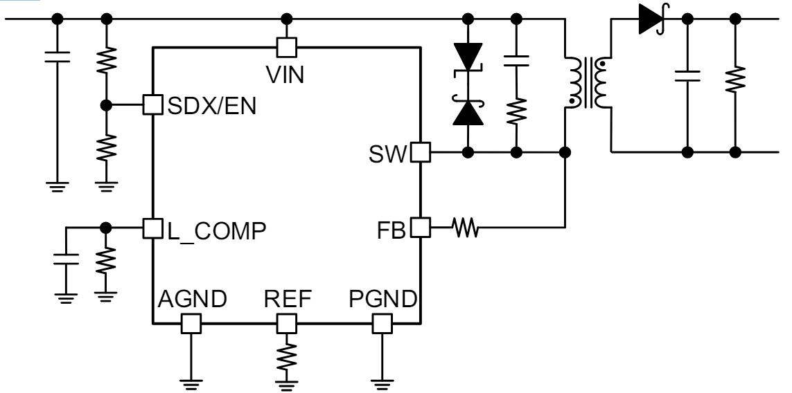 Schéma du circuit d'application - ROHM Semiconductor CI convertisseur Flyback isolé BD7J200