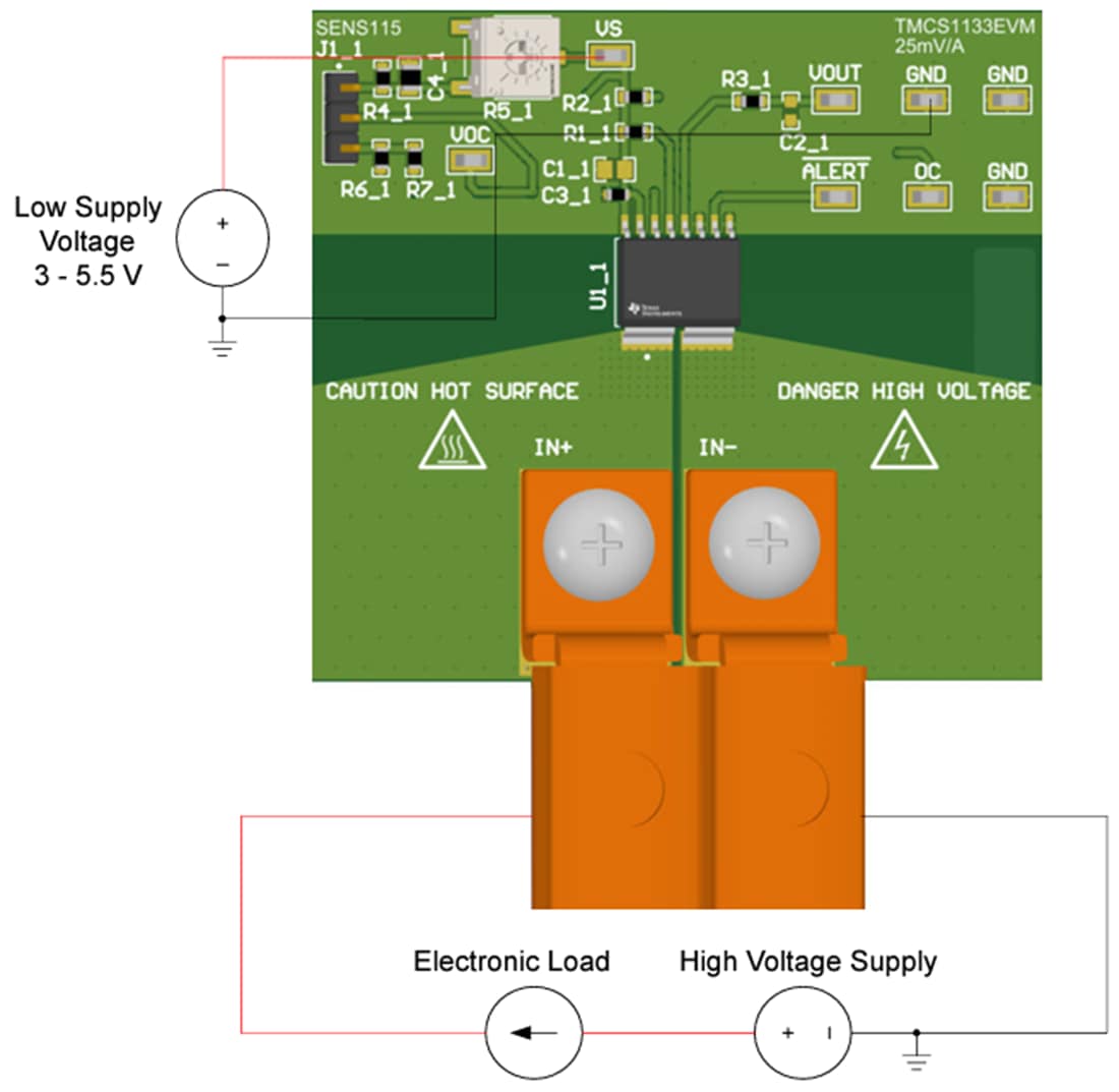 Schéma du circuit d'application - Texas Instruments Module d'évaluation (EVM) TMCS1133xEVM