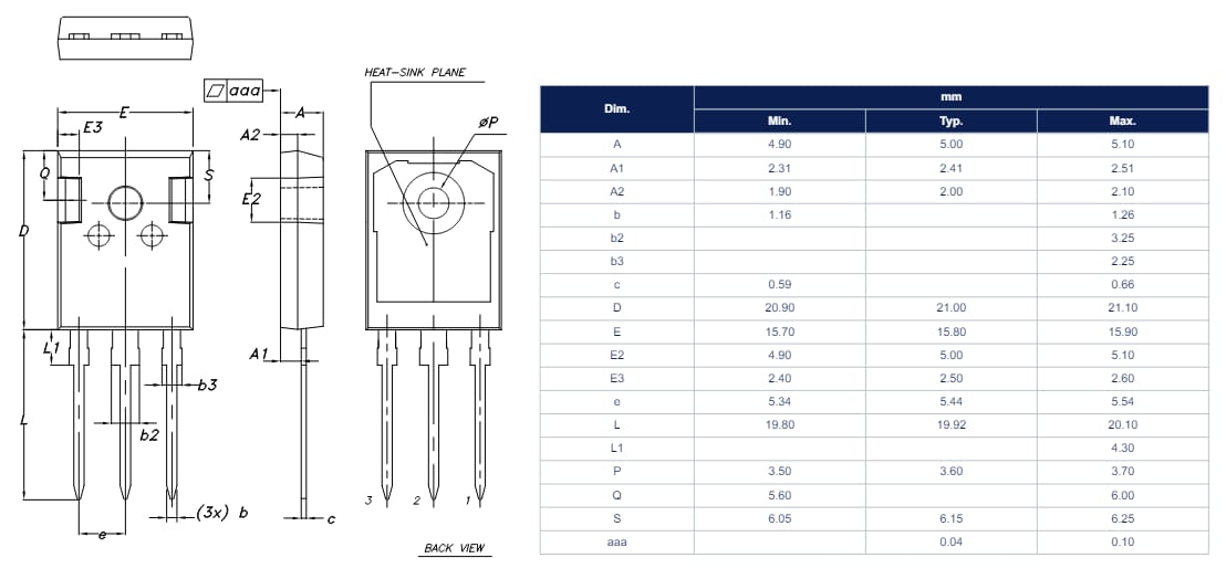 Plan mécanique - STMicroelectronics IGBT de série MS de classe automobile GWA40MS120DF4AG