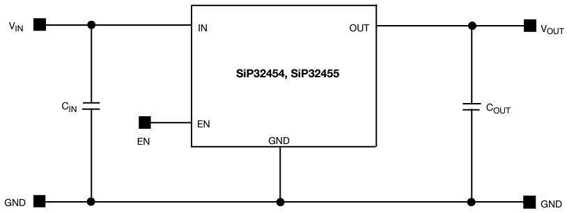 Schéma du circuit d'application - Vishay Semiconductors Commutateur de charge à vitesse de balayage contrôlée SiP32455