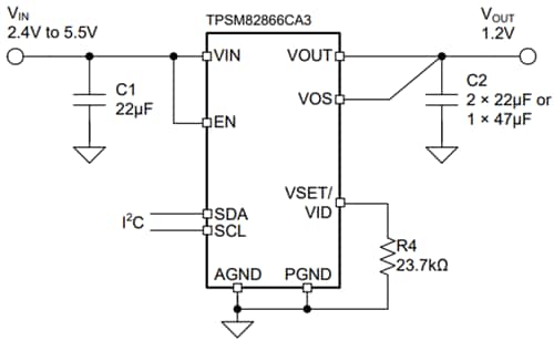 Schéma du circuit d'application - Texas Instruments Module d'alimentation abaisseur MagPack™ TPSM82866C