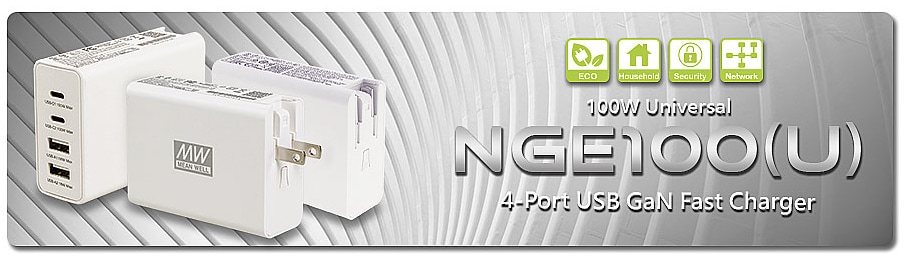 MEAN WELL Chargeurs rapides USB GaN série NGE100 4-Port