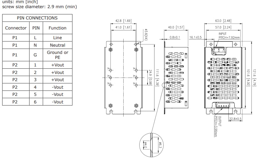 Plan mécanique - CUI Inc Alimentations électriques CA-CC VGS-250C