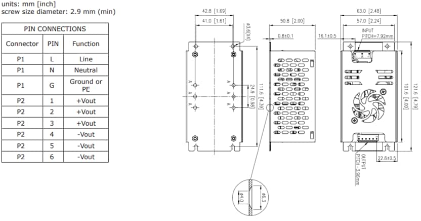 Plan mécanique - CUI Inc Alimentations électriques CA-CC VGS-250C