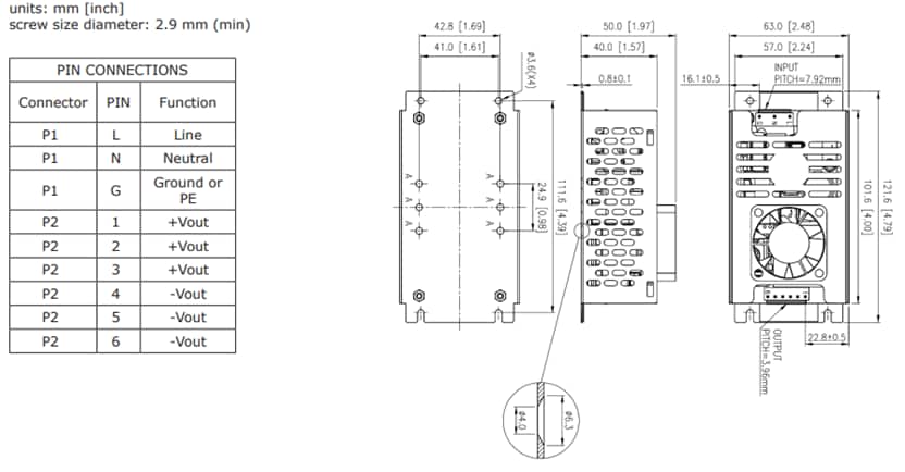 Plan mécanique - CUI Inc Alimentations électriques CA-CC VGS-250C