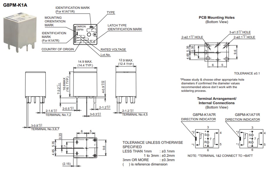 Plan mécanique - Omron Electronics Relais pour circuits imprimés automobiles G8PM-K