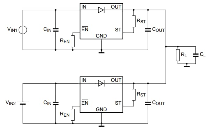 Schéma du circuit d'application - Nexperia Diodes idéales NID5100