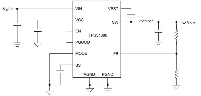 Schéma du circuit d'application - Texas Instruments Convertisseur Buck synchrone TPS51386
