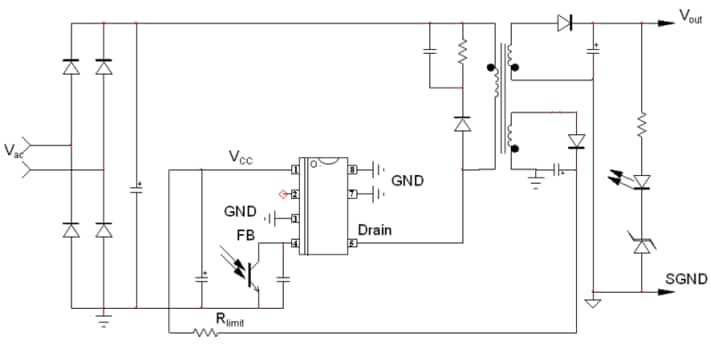 Schéma du circuit d'application - onsemi Régulateurs de commutation haute tension NCV1077
