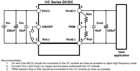 Schéma du circuit d'application - TDK-Lambda Convertisseurs Buck-Boost non isolés CC-CC 200 W i1C