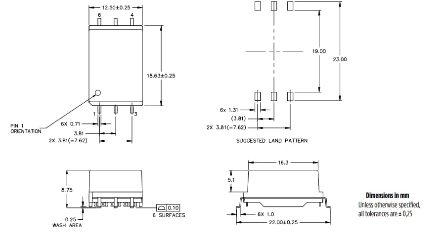 Plan mécanique - Pulse Electronics Transformateurs ESS renforcés sans halogène HXE20xHL