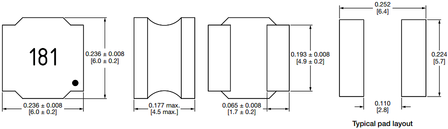 Plan mécanique - Vishay / Dale Inductance de puissance CMS blindée en ferrite IFSC2020DE-02