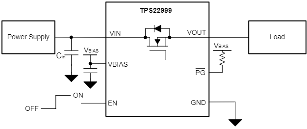 Schéma du circuit d'application - Texas Instruments Commutateur de charge à résistance active TPS22999