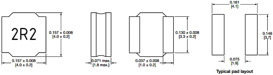 Plan mécanique - Vishay / Dale Inductances de puissance CMS blindées en ferrite IFSC1616AH-01