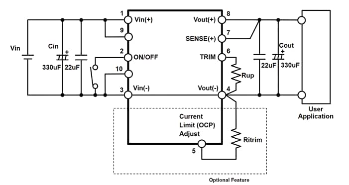Schéma du circuit d'application - TDK-Lambda Convertisseurs abaisseurs CC-CC RVB
