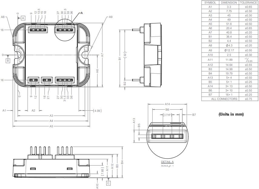 Plan mécanique - Wolfspeed Modules demi-pont SiC DM