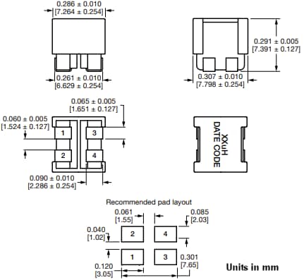 Plan mécanique - Vishay / Dale Inductances de puissance CMS IHLD2525GG-A1
