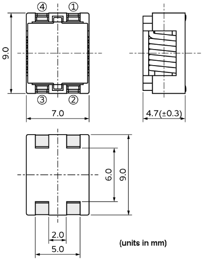 Plan mécanique - Murata Electronics Bobine d’arrêt/filtre de bruit en mode commun UCMH90