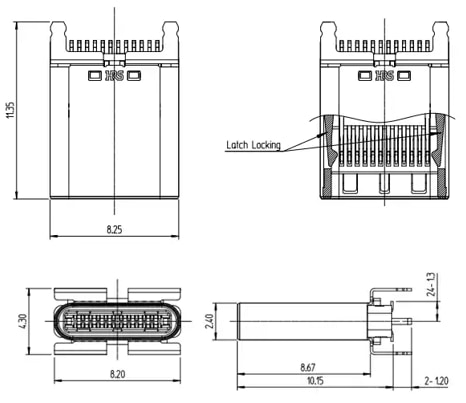Plan mécanique - Hirose Electric Connecteurs CX81B USB Type-C®