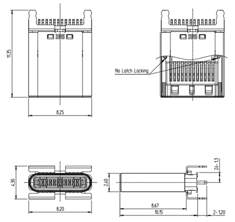 Plan mécanique - Hirose Electric Connecteurs CX81B USB Type-C®