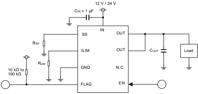 Schéma du circuit d'application - ROHM Semiconductor CI  commutateur de charges BV1HALA5EFJ