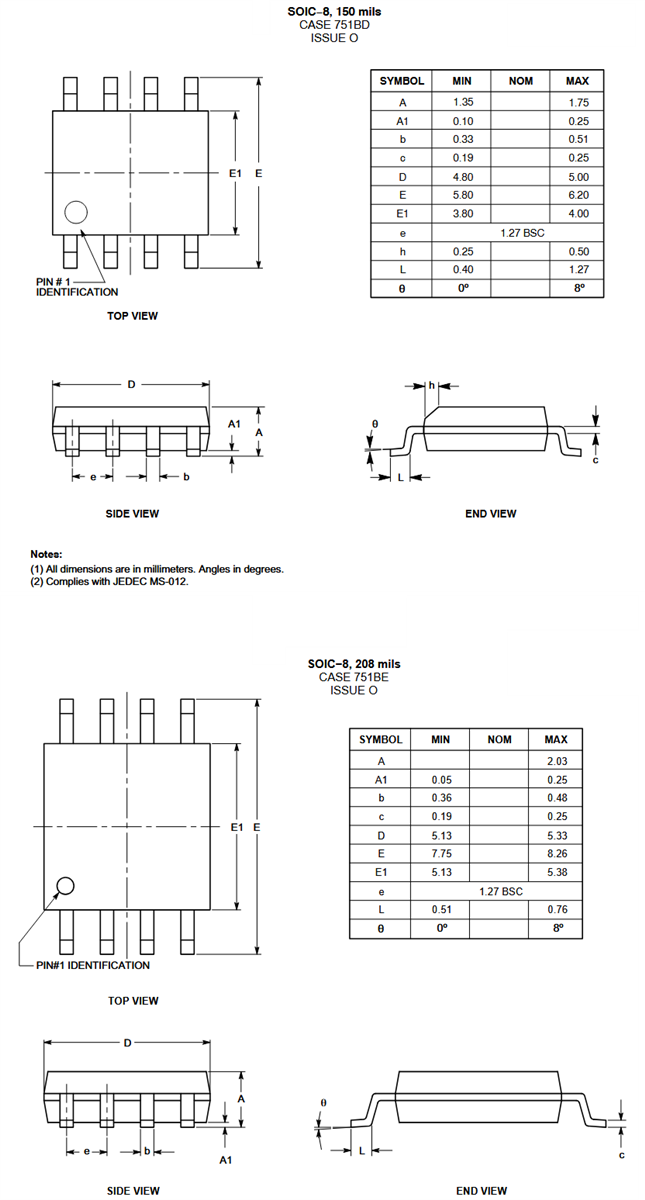Plan mécanique - onsemi EEPROM série Microwire 16 Ko CAT93C86