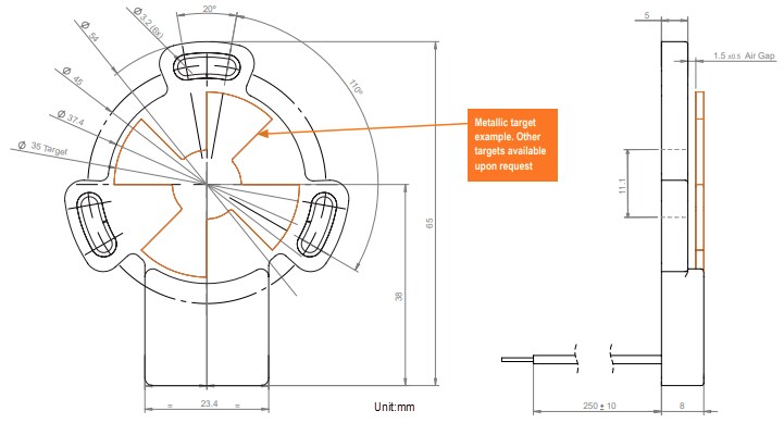Plan mécanique - Amphenol Piher Capteurs inductifs de position de rotor PSTI