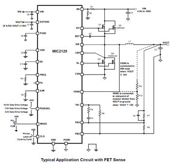 Schéma du circuit d'application - Microchip Technology Contrôleurs abaisseurs CC-CC MIC2129