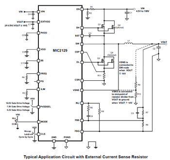 Schéma du circuit d'application - Microchip Technology Contrôleurs abaisseurs CC-CC MIC2129