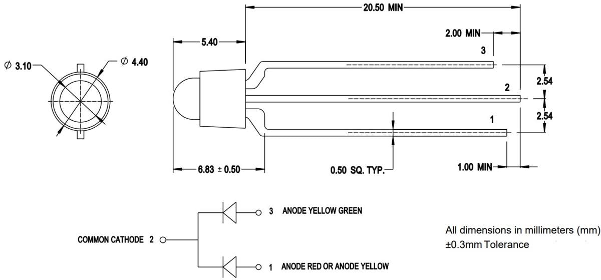 Plan mécanique - Broadcom LED bicolores HL3P-6xC0-000x