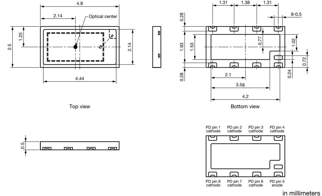 Plan mécanique - Vishay Photodiode PIN en silicium VEMD8082