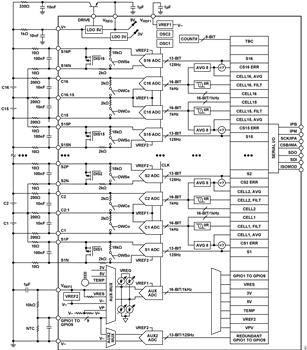 Schéma de principe - Analog Devices Inc. Moniteurs de batterie multicellulaire à 16  canaux ADBMS6830B
