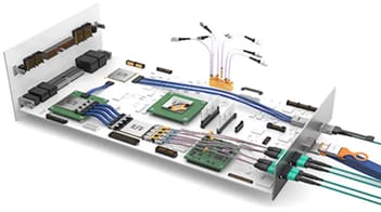 Infographie - Samtec Solutions d’émetteur-récepteur optique à carte intermédiaire Firefly™