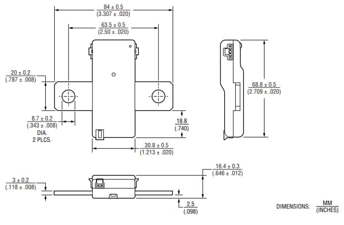 Plan mécanique - Bourns Détecteurs de courant shunt SSD