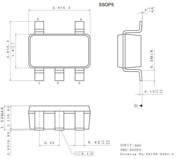 Plan mécanique - ROHM Semiconductor CI détecteur de tension (réinitialisation) CMOS BD5230G-1TR