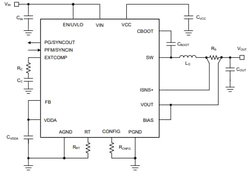 Schéma du circuit d'application - Texas Instruments Convertisseurs abaisseurs CC-CC LM708x0/LM708x0-Q1