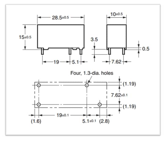 Plan mécanique - Omron Electronics Relais G5NB-EL-CF hautes températures minces 5 A